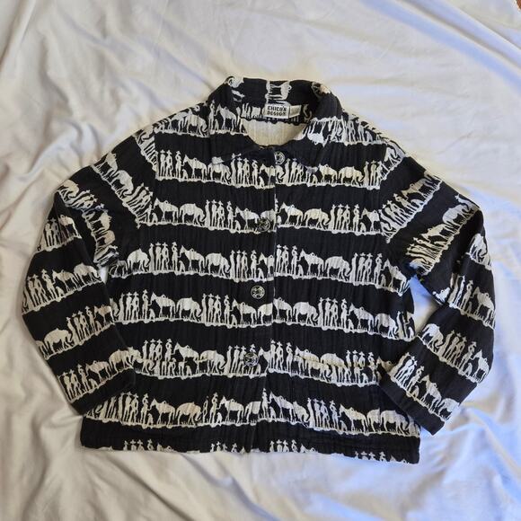 CHICO'S DESIGN Vtg 90s Artsy Indie Folksy Boho Llamas Alpacas Boxy Jacket M - Picture 6 of 11